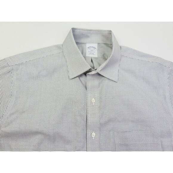 Brooks Brothers Regent Fit Size 16.5 2/3 Mens Non Iron White Black Check Shirt - Picture 10 of 10